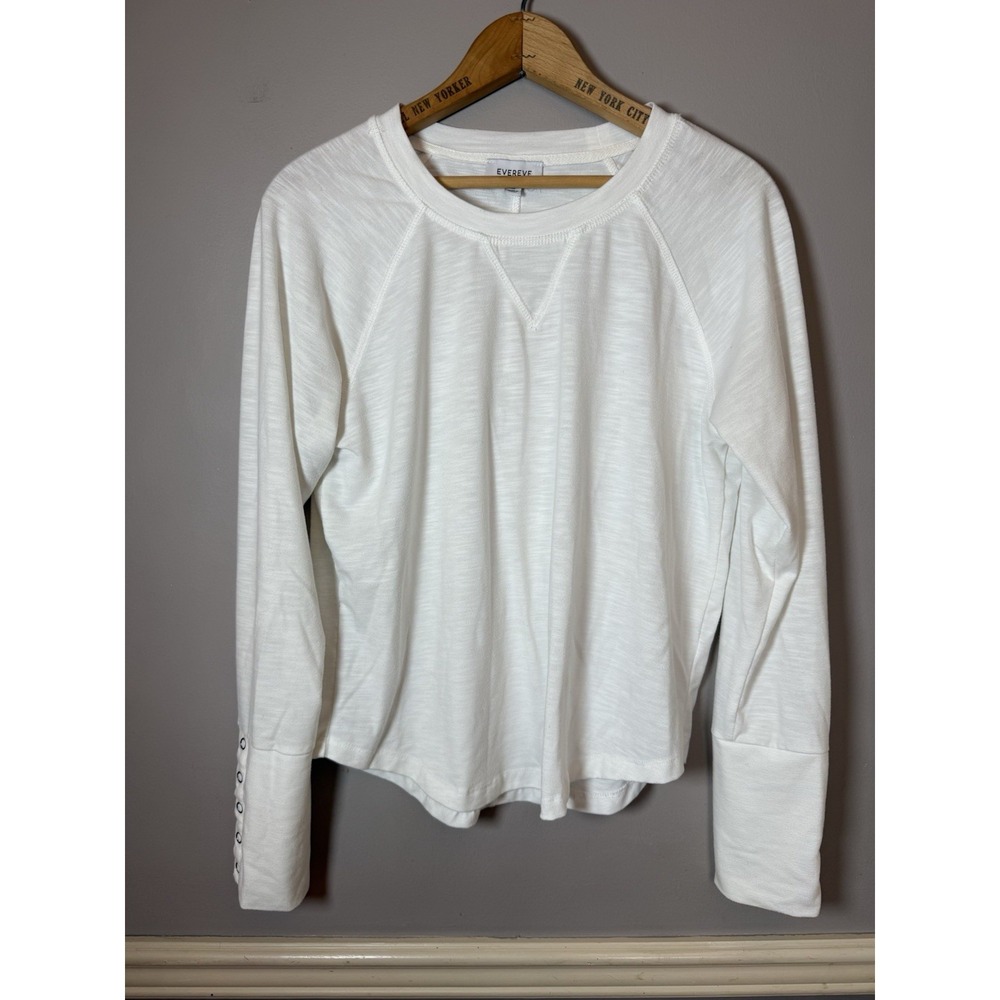 Evereve Womens Solid Crew Neck Stretch Casual Knit Snap Sleeve Medium